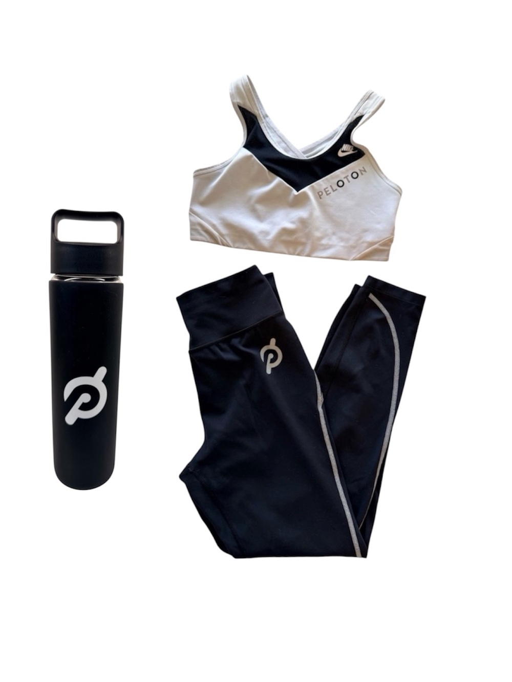 Peloton Set Nike Sports Bra Small & Leggings Set Black White M and Waterbottle
